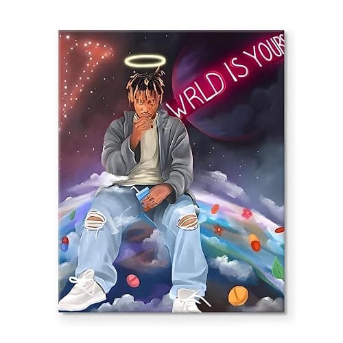 B.B.F MAKE Juice WRLD Canvas Wall Art Pop Rapper Sitting on World Poster Cosmic Picture Artwork, Music and Galaxy Aesthetic Wall Decor for Living Room Bedroom Game Room Bar Studio, Framed 11x14inch thumbnail 9
