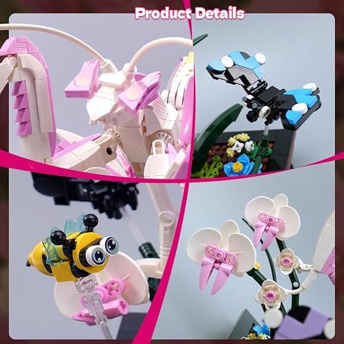 Orchid Praying Mantis Flowers Bonsai Building Set, Compatible with Lego Insects Nature Inspired STEM Kit for Adults, Stunning Desk Decor for Home/Office, for Boys Girls Aged 8-16+ 1077PCS thumbnail 4