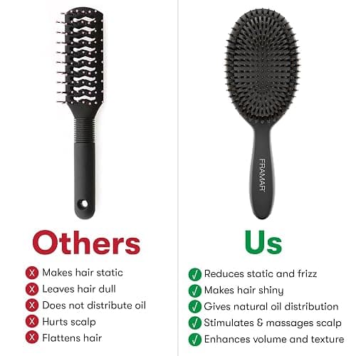 FRAMAR Soft Boar Bristle Hair Brush For Women – Boars Hair Brush For Women, Boar Brush For Fine Hair, Hairbrush For Fine Hair, Soft Bristle Brush For Slick Back, Volume and Shine - Black thumbnail 7