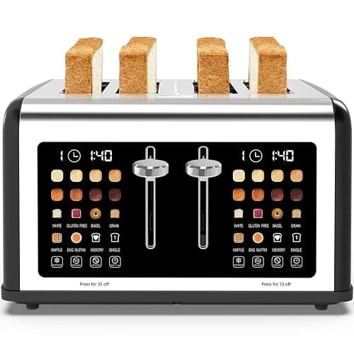 4 Slice Toaster Touch Screen, Stainless Steel Toasters Digital Timer, Dual Control Panel Toasters, 8 Shade Settings 6 Bread Types for Bagel, Cancel, Defrost 1650W Black - Image 1