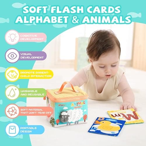 Jollybaby Reusable Soft Cloth ABC Alphabet/Letters Animal Flash Cards for Baby 0-3-6-9-12-18 Month, Curious Baby First Words Learning Activity Flashcards, Tummy Time Toy Gift for 1 Year Old Boy Girl thumbnail 3