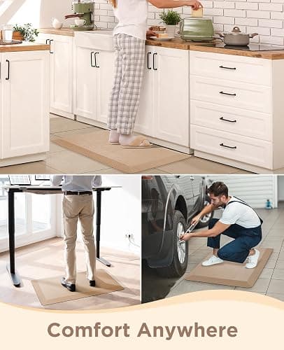Ophanie Kitchen Mats for Floor, 3/4 inch Thick, 20x32 Anti Fatigue Christmas Cushioned Mat, Kitchen Rug, Waterproof, Comfort Ergonomic Standing Mat for Office, Home, Sink, Beige Non-Slip Ridged Bottom thumbnail 8