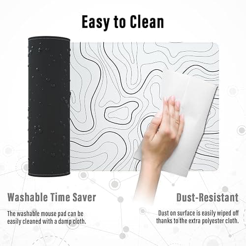 Ovenbird Large Gaming Mouse Pad with Stitched Edges, Minimalist Topographic Map Desk Mat, Extended XL Mousepad with Anti-Slip Base, Cool Desk Pad for Keyboard and Mouse, 31.5 x 11.8 in, White thumbnail 7