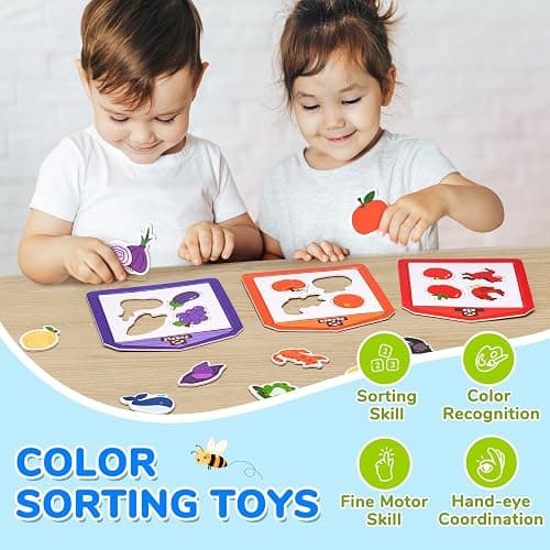 JoyCat Wooden Fridge Magnets for Toddlers, 50PCS Magnetic Color Sorting Refrigerator Toys, Farm & Zoo Animal Magnets for Kids, Baby Educational Learning Gifts for 2, 3, 4, 5 Year Olds thumbnail 8