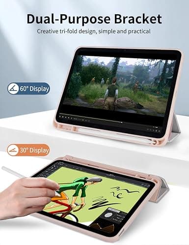 Jngnpn Case for iPad A16 11th Generation 11 Inch 2025, iPad Case 10th Generation 10.9 Inch 2022, Slim Lightweight Soft Trifold Back Cover with Pencil Holder & Auto Sleep/Wake Cover,Pink Stripes thumbnail 4