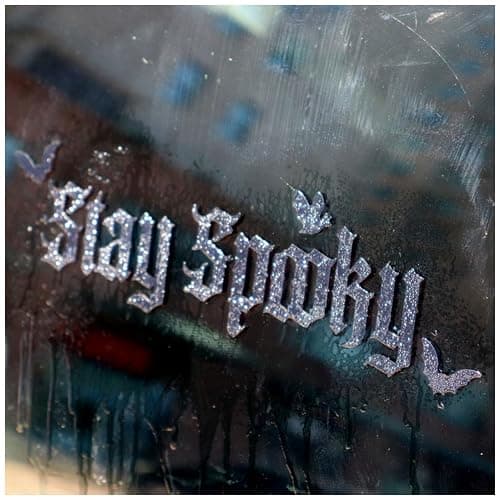 Eeexigee Stay Spooky Car Stickers - Gothic Style Car Decals with Bat Accents - 9.5in x 2.6in - 2Pack Set in Silver White, Black Style - Bumper Stickers for Car, Desks, Windows, Wall, Laptop thumbnail 3