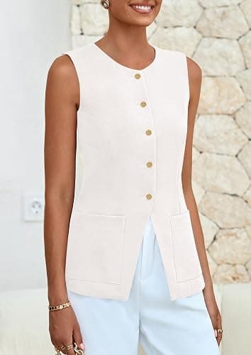 PRETTYGARDEN Blazer Vest Tops for Women Sleeveless Button Down Business Casual Outfits Work Suit Vests Waistcoat thumbnail 4