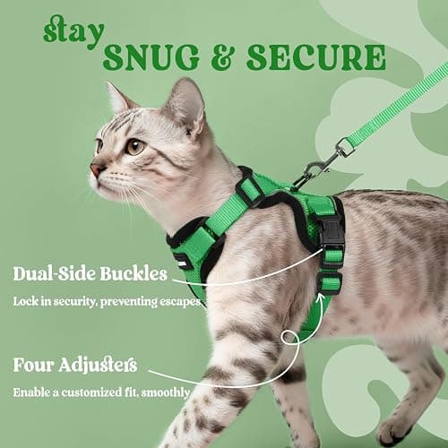 rabbitgoo Cat Harness and Leash for Walking, Escape Proof Soft Adjustable Vest Harnesses for Cats, Easy Control Breathable Reflective Strips Jacket, Grass Green,S thumbnail 6