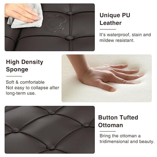 FiveWillowise Square Leather Ottoman with Storage, Faux Leather Coffee Table with Lift Top,Large Upholstered Footrest Stool Toy Box Storage Bench for Bedroom Living Room, Chocolate thumbnail 7