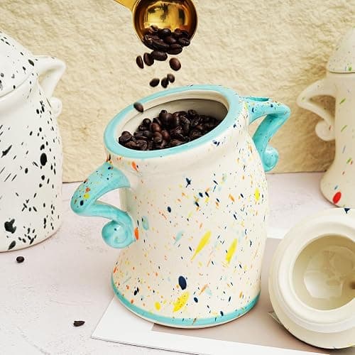 Antetek Canister With Attitude,Large Capacity Cute Sassy Storage Canister,Interesting food jars, stylish airtight large ceramic lids, coffee, tea, sugar and spice storage jars with spoons (Blue) thumbnail 2