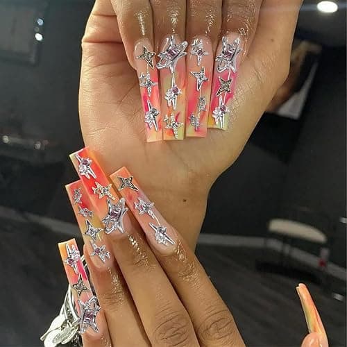 Y2K Nail Charms and Gems 3D Silver Star Butterfly Planet Cross Nail Charms for Acrylic Nails Design Kawaii Nail Jewels for Nail Art (Silver-90) thumbnail 2