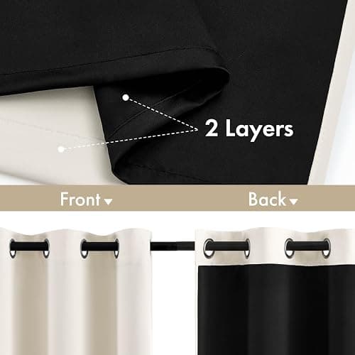 MIULEE Cream 100% Blackout Curtains for Bedroom 63 Inch Long, 2 Thick Layers Thermal Insulated Black Out Window Curtains with Black Liner, Noise Reducing Grommet Living Room Drapes 2 Panels Set Ivory thumbnail 3