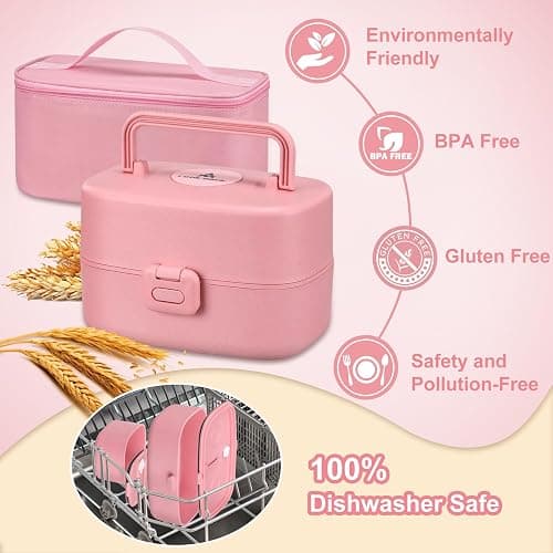 Pawtong Bento Lunch Box with 8oz Soup Thermo, Kids Sustainable Bento Box Leakproof Lunch Food Containers with Lunch Bag, Kids Thermo Insulated Hot Food Jar for School, Trvael (Pink) thumbnail 4