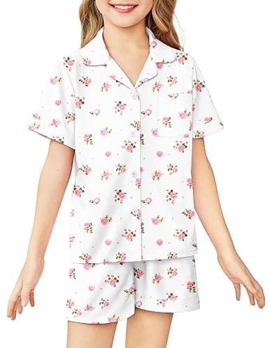 Arshiner Girls Pajamas Sets Short Sleeve Kids Pjs Button Down Sleepwear for 4-13Y - Image 1