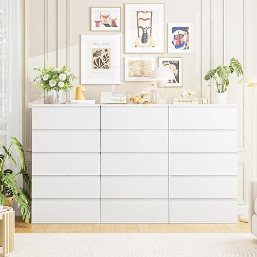 FOTOSOK White Dresser, 5 Drawer Dresser Tall White Dresser with Large Storage Space, Modern Storage Chest of Drawers, 23.6L x 17.6W x 39.1H Inch Storage Organizer Cabinet for Home, White - White thumbnail 4