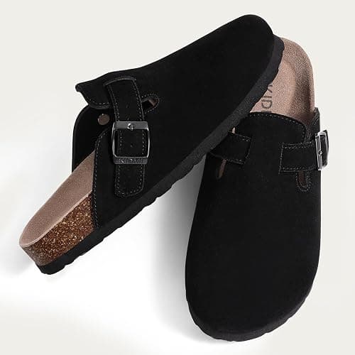 KIDMI Genuine Suede Clogs for Women Cork Footbed Sandals Leather Mules Potato Shoes with Arch Support thumbnail 6