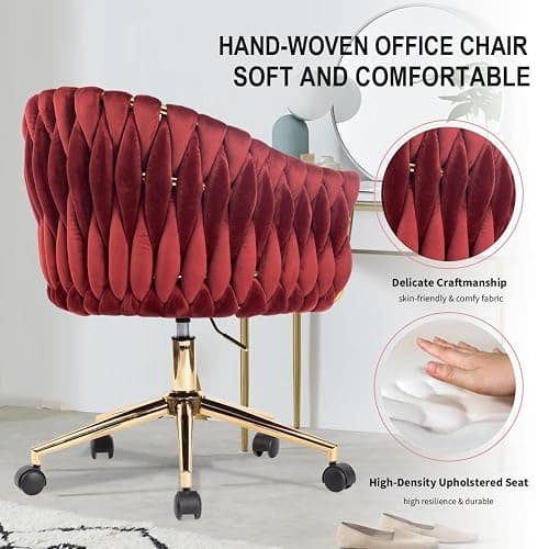Comermax Velvet Office Chair, Vanity Chairs with Wheels, 360° Swivel Velvet Home Office Desk Chair, Accent Chair Makeup Vanity Chair for Bedroom, Living Room(Red) thumbnail 4
