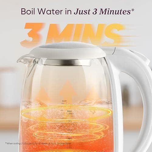 Cosori Electric Kettle, No Plastic Filter & Spout, Tea Kettle & Hot Water Boiler For Coffee & Tea, Water Heater & Teapot, Automatic Shut Off, Borosilicate glass, White, 1.7L/1500W thumbnail 4