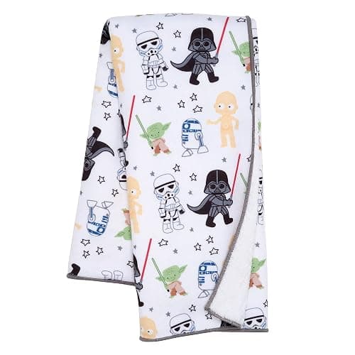 Lambs & Ivy Star Wars Classic Fleece Baby Blanket - Yoda/Darth Vader/R2-D2/C-3PO - Image 1