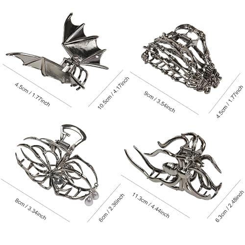 4PCS Halloween Spider Hair Clips Black Bat Skeleton Hand Skull Claw Clips for Women,Large Medium Size for Thick Thin Hair,Hiphop Metal Hair Accessories for Halloween Decor Party Gift thumbnail 3