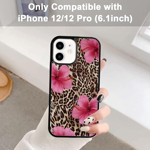 Axulimin Cute Pink Hibiscus Flowers Leopard Cheetah Print Aesthetic Phone Case for iPhone 12 & iPhone 12 Pro Case for Women Girls -6.1Inch thumbnail 2