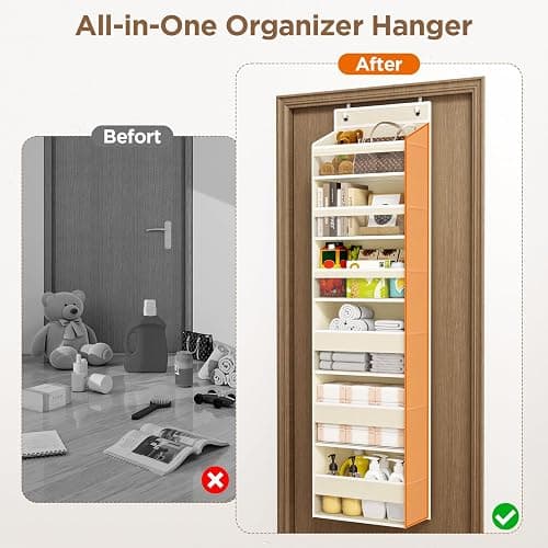 Mefirt Over The Door Organizer, 6 Shelf Door Hanging Organizers with 6 Large Capacity Pockets, Behind Door Storage Hanging Shelves for Closet Wall Bathroom Bedroom Nursery thumbnail 8
