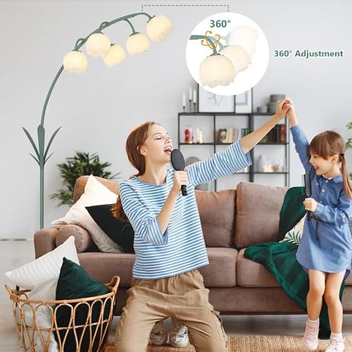 HMVPL Arc Floor Lamp for Living Room, Flower Floor Lamp with 5 G9 LED Bulbs, Foot Switch, Green Floral Standing Lamp with Acrylic Shade, Curved Tall Lamp for Living Room Bedroom Corner Kids Reading thumbnail 3