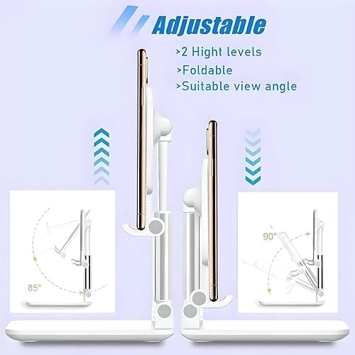 Betron Adjustable Phone Stand for Desk, Foldable Holder for iPhone, Samsung, All Smartphones (White) thumbnail 3