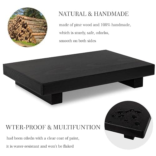 Bathroom Counter Organizer Wood Pedestal Stand Farmhouse Decorative Tray Soap Holder for Kitchen Decor, 9" x 6" - Black thumbnail 6