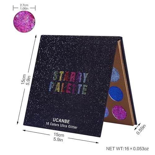 UCANBE Pro Glitter Eyeshadow Palette - Professional 16 Colors - Chunky & Fine Pressed Glitter Eye Shadow Powder Makeup Pallet Highly Pigmented Ultra Shimmer for Face Body thumbnail 7