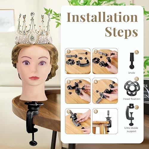 71cm hairdressing Head, 60% Real Human Hair Cosmetology Mannequin Head Manikin Doll Head with Table Clamp + DIY Hair Styling Tools Set (Gold) thumbnail 5