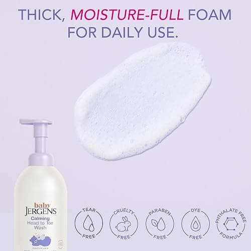 Jergens Baby Calming Head-to-Toe Foaming Wash & Shampoo, 18 Fl Oz | Tear-Free Formula, Shea & Lavender Oils, Rich Foam, Gentle Cleansing, Dermatologist Tested thumbnail 4