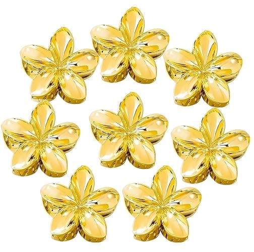 AJCRAN 8 Pcs Flower Hair Clips for Women - Gold Claw Clips Ideal for Thick Hair, 3.15" Perfect as Hawaiian - Style Summer Beach Hair Accessories (Gold) - Image 1
