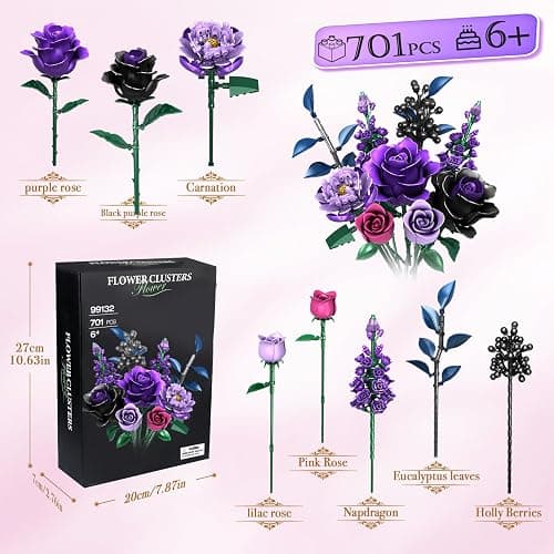 MITIZBLOX Kit de Construcción de Ramo de Flores, Colección Botánica de Rosas Artificiales, Decoración del Hogar y Regalos para San Valentín/Día de la Madre, Juguete para Niñas Mujeres Adultos Niños 6+ thumbnail 3