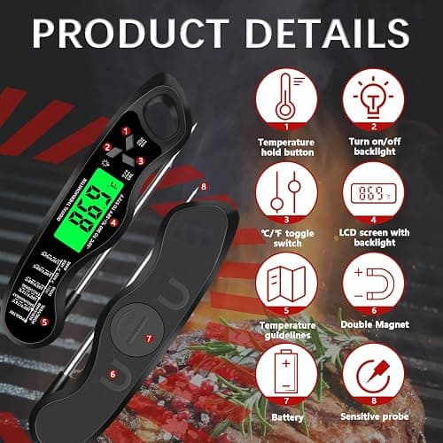 Meat Thermometer Digital，IP67 Waterproof Cooking Thermometer with Backlight, Calibration & Hold Function，Food Thermometer for Cooking,Outdoor Grilling，Suitable as Stocking Stuffers for Men thumbnail 3