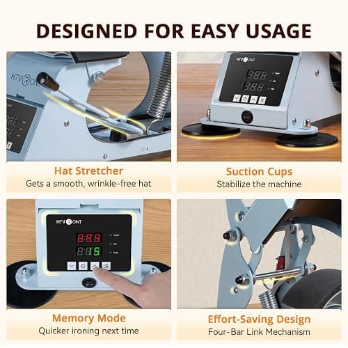 HTVRONT Hat Press Machine - Hat Press Heat Machine for Caps with 2 Platens & Caps Stretcher, Hat Heat Press Machine for Caps with Precise Temp&Timer Control for Heat Transfe Vinyl, Sublimation (Blue) thumbnail 5