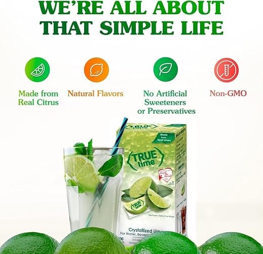 True Lime Water Enhancer (Bilingual Label) - Sugar Free 0 Calories 100% Natural Lime for Water and Tea - Single-Serve Packets 32 Count (1-Pack) - Made from Real Limes, No Preservatives thumbnail 4