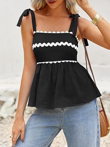 Tankaneo Womens Cute Tank Tops Summer Casual Peplum Babydoll Square Neck Tie Strap Backless Shirts thumbnail 4