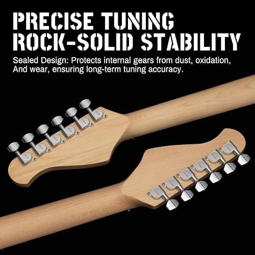 AODSK Electric Guitar with Amp Beginner Kit 39 Inch Solid Body Full Size,All Accessories,Digital Tuner,Six Strings,Four Picks,Tremolo Bar,Strap,Gig Bag,Starter kit (Black-SSS) thumbnail 5