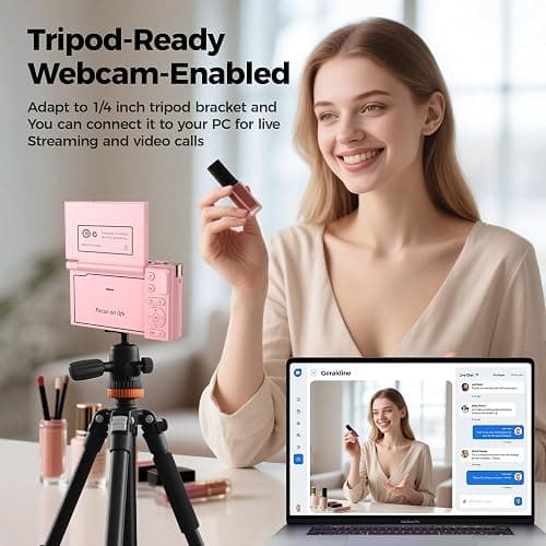 4K Digital Camera Pink for Girls Teens: 64MP Vlogging Camera with Flip Screen - 16X Zoom - Cute Compact Cam for Photography and YouTube – Aesthetic Point and Shoot Gift for Ages 8-18 thumbnail 6