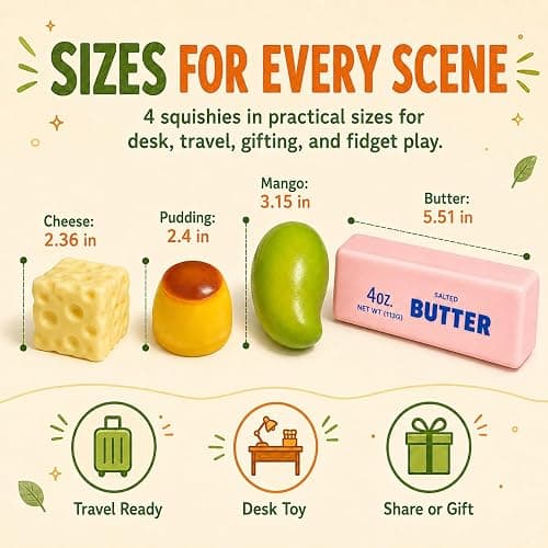 4 Pack Crunchy Squishy Set – ASMR Bead Filled Fidget Toys | Shape-Holding Slow-Rebound, Realistic Food Shape Slushy Squeeze Fidget Squishies – Stress Relief Gift for Kids & Adults thumbnail 3