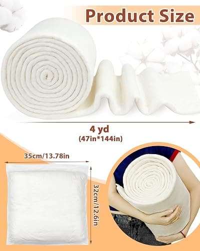FIVEIZERO 100% Natural Cotton Quilt Batting–47Inchesx4Yards Large Lightweight Batting Fabric,Quilting Batting by The Yard for Sewing,Crafts,Potholders,Backing,Wadding,Twin & King Size Quilt Projects thumbnail 2