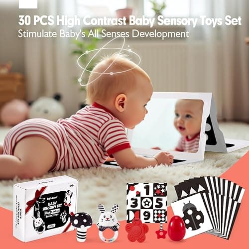hahaland Juguetes Bebes 0-3 Meses - Blanco y Negro Sensorial Juguetes para Bebes 0 3 6 Meses, Tummy Time Juegos de Estimulación Regalos Bebe 0-6 Meses 30 Piezas Set thumbnail 2