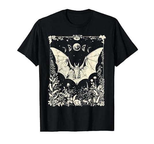 Cottagecore Floral Bat Moon Phase Gothic Spooky Halloween T-Shirt - Image 1