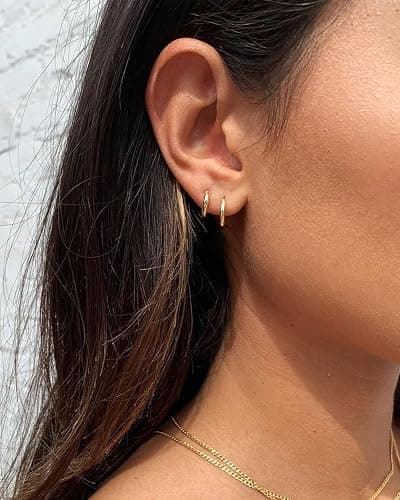 Minimalist Hoops for Women - 14K Gold Open Huggie Hoop Earrings, Hypoallergenic Tiny Hoops in Gold and Silver (Set of 1-5 Pairs) - 14K Gold - 10mm (1 Pairs) thumbnail 4