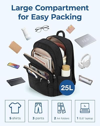 BAGSMART College Laptop Backpack, Travel Backpack for Women, Quilted Casual Daypack, Water-Resistant Bookbag for 15.6 Inch Laptop, Black - Black thumbnail 3