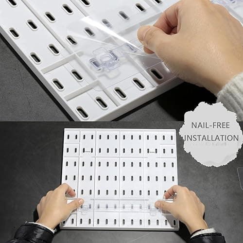MULSAME Pegboard Combination Kit, Wall Mounted Storage Set with 4 Pegboards & 14 Accessories Hanging, White Peg Boards Organizer for Walls Display, Crafts Organization, Kitchen Organizer, 22" x 22" - White thumbnail 5