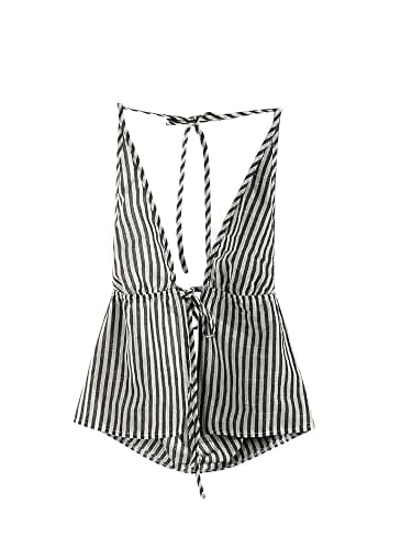 SweatyRocks Women's Sexy Striped Tie Front Halter Tops Sleeveless Drawstring Summer Cami Tops - Image 1
