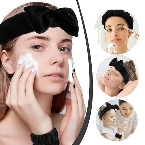 Cozy Manor Skincare Headband Spa Headband for Women Cute head band for washing face Soft Elastic Skin Care Headband and Wristband Set thumbnail 5