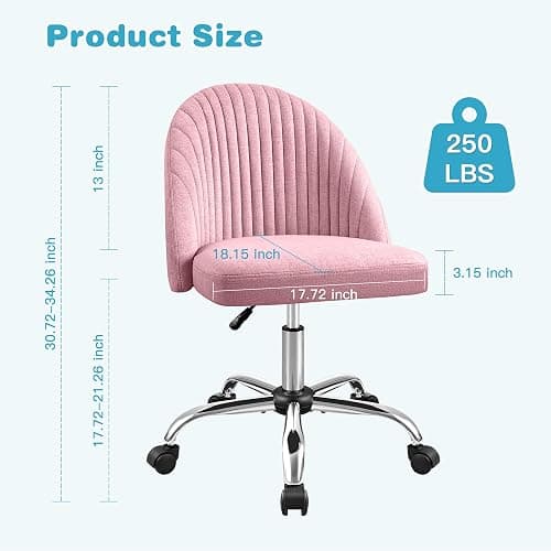 Furniwell Office Chair Armless Cute Desk Chair Modern Adjustable Swivel Vanity Task Computer Chair Home Office Desk Chairs with Wheels (Fabric, Pink) thumbnail 3